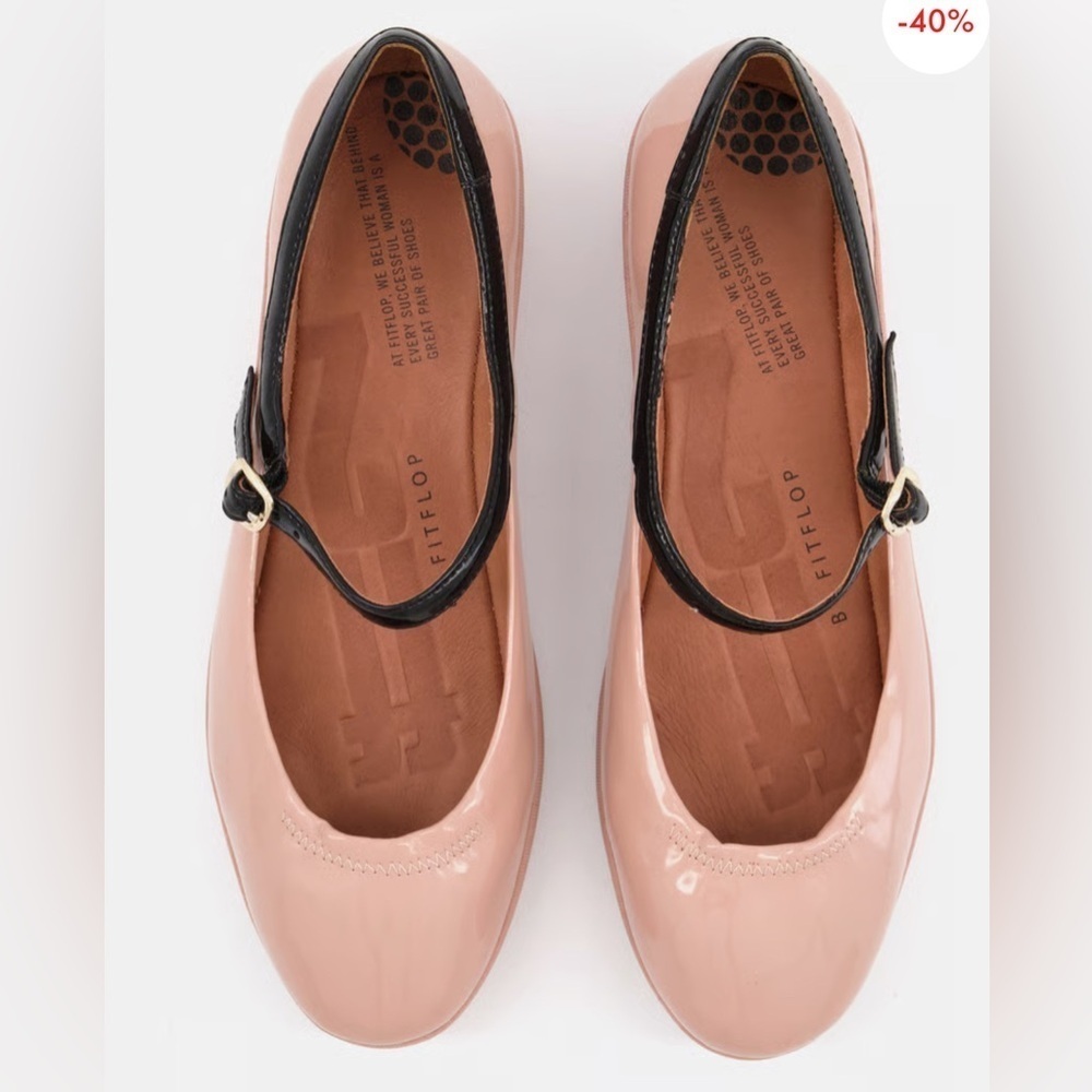 FitFlop Womens F-Pop Mary Jane Patent Flat Shoes Nude Size 39